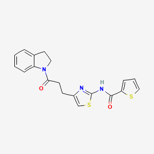molecular formula C19H17N3O2S2 B2906625 N-(4-(3-(indolin-1-yl)-3-oxopropyl)thiazol-2-yl)thiophene-2-carboxamide CAS No. 1021022-89-8