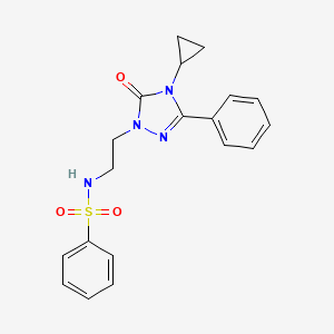 molecular formula C19H20N4O3S B2906635 N-[2-(4-cyclopropyl-5-oxo-3-phenyl-4,5-dihydro-1H-1,2,4-triazol-1-yl)ethyl]benzenesulfonamide CAS No. 2188279-21-0