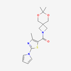 molecular formula C17H21N3O3S B2906701 (7,7-dimethyl-6,8-dioxa-2-azaspiro[3.5]nonan-2-yl)(4-methyl-2-(1H-pyrrol-1-yl)thiazol-5-yl)methanone CAS No. 1396844-19-1