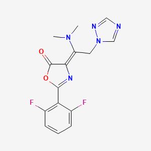 molecular formula C15H13F2N5O2 B2906713 2-(2,6-difluorophenyl)-4-[(E)-1-(dimethylamino)-2-(1H-1,2,4-triazol-1-yl)ethylidene]-1,3-oxazol-5(4H)-one CAS No. 866010-31-3