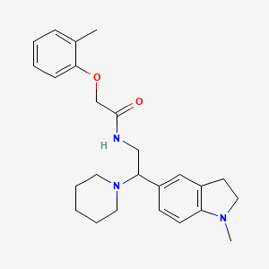 molecular formula C25H33N3O2 B2906748 N-(2-(1-methylindolin-5-yl)-2-(piperidin-1-yl)ethyl)-2-(o-tolyloxy)acetamide CAS No. 922558-84-7