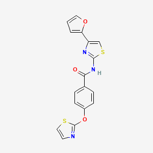 molecular formula C17H11N3O3S2 B2906757 N-(4-(furan-2-yl)thiazol-2-yl)-4-(thiazol-2-yloxy)benzamide CAS No. 2034321-78-1