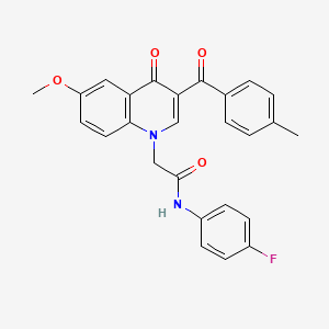 molecular formula C26H21FN2O4 B2906792 N-(4-fluorophenyl)-2-[6-methoxy-3-(4-methylbenzoyl)-4-oxo-1,4-dihydroquinolin-1-yl]acetamide CAS No. 866349-91-9