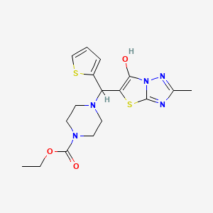 molecular formula C17H21N5O3S2 B2906853 Ethyl 4-((6-hydroxy-2-methylthiazolo[3,2-b][1,2,4]triazol-5-yl)(thiophen-2-yl)methyl)piperazine-1-carboxylate CAS No. 851970-26-8