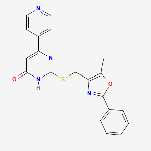 molecular formula C20H16N4O2S B2906874 2-{[(5-methyl-2-phenyl-1,3-oxazol-4-yl)methyl]sulfanyl}-6-(pyridin-4-yl)pyrimidin-4-ol CAS No. 1040634-52-3