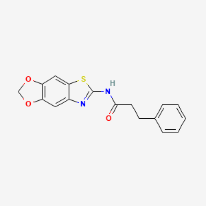 molecular formula C17H14N2O3S B2906884 N-{4,6-dioxa-10-thia-12-azatricyclo[7.3.0.0^{3,7}]dodeca-1(9),2,7,11-tetraen-11-yl}-3-phenylpropanamide CAS No. 892851-10-4