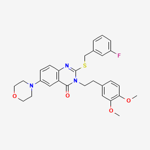 molecular formula C29H30FN3O4S B2906893 3-[2-(3,4-dimethoxyphenyl)ethyl]-2-{[(3-fluorophenyl)methyl]sulfanyl}-6-(morpholin-4-yl)-3,4-dihydroquinazolin-4-one CAS No. 689760-36-9