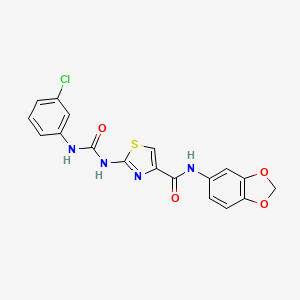 molecular formula C18H13ClN4O4S B2906922 N-(2H-1,3-benzodioxol-5-yl)-2-{[(3-chlorophenyl)carbamoyl]amino}-1,3-thiazole-4-carboxamide CAS No. 955760-59-5
