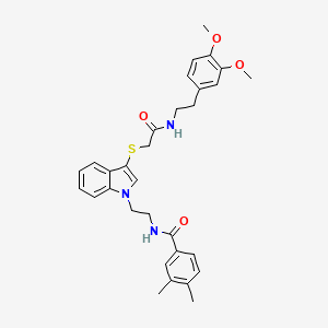 molecular formula C31H35N3O4S B2906938 N-(2-(3-((2-((3,4-dimethoxyphenethyl)amino)-2-oxoethyl)thio)-1H-indol-1-yl)ethyl)-3,4-dimethylbenzamide CAS No. 532974-99-5