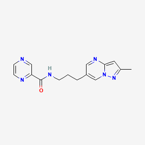 molecular formula C15H16N6O B2906963 N-(3-(2-methylpyrazolo[1,5-a]pyrimidin-6-yl)propyl)pyrazine-2-carboxamide CAS No. 1797981-86-2