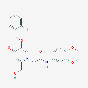 molecular formula C23H21FN2O6 B2906969 N-(2,3-dihydro-1,4-benzodioxin-6-yl)-2-{5-[(2-fluorophenyl)methoxy]-2-(hydroxymethyl)-4-oxo-1,4-dihydropyridin-1-yl}acetamide CAS No. 942010-37-9