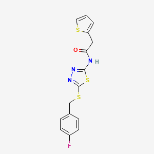 molecular formula C15H12FN3OS3 B2907000 N-(5-((4-fluorobenzyl)thio)-1,3,4-thiadiazol-2-yl)-2-(thiophen-2-yl)acetamide CAS No. 477215-90-0