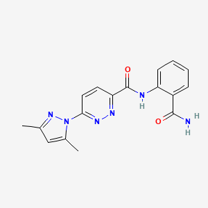 molecular formula C17H16N6O2 B2907071 N-(2-carbamoylphenyl)-6-(3,5-dimethyl-1H-pyrazol-1-yl)pyridazine-3-carboxamide CAS No. 1351642-29-9