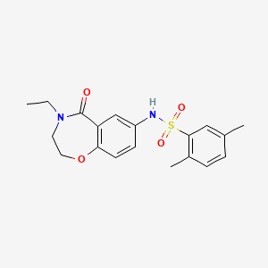 molecular formula C19H22N2O4S B2907099 N-(4-ethyl-5-oxo-2,3,4,5-tetrahydrobenzo[f][1,4]oxazepin-7-yl)-2,5-dimethylbenzenesulfonamide CAS No. 922062-56-4