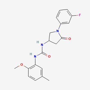 molecular formula C19H20FN3O3 B2907124 1-(1-(3-Fluorophenyl)-5-oxopyrrolidin-3-yl)-3-(2-methoxy-5-methylphenyl)urea CAS No. 894032-70-3