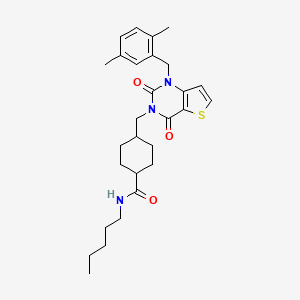 molecular formula C28H37N3O3S B2907129 4-((1-(2,5-dimethylbenzyl)-2,4-dioxo-1,2-dihydrothieno[3,2-d]pyrimidin-3(4H)-yl)methyl)-N-pentylcyclohexanecarboxamide CAS No. 932553-23-6
