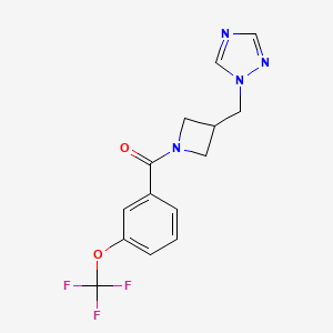 molecular formula C14H13F3N4O2 B2907174 1-({1-[3-(trifluoromethoxy)benzoyl]azetidin-3-yl}methyl)-1H-1,2,4-triazole CAS No. 2309751-20-8
