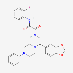 molecular formula C27H27FN4O4 B2907188 N-[2-(2H-1,3-benzodioxol-5-yl)-2-(4-phenylpiperazin-1-yl)ethyl]-N'-(2-fluorophenyl)ethanediamide CAS No. 896347-23-2