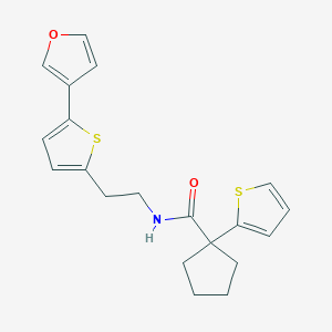molecular formula C20H21NO2S2 B2907199 N-(2-(5-(furan-3-yl)thiophen-2-yl)ethyl)-1-(thiophen-2-yl)cyclopentanecarboxamide CAS No. 2034596-08-0