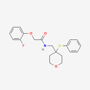 molecular formula C20H22FNO3S B2907215 2-(2-fluorophenoxy)-N-((4-(phenylthio)tetrahydro-2H-pyran-4-yl)methyl)acetamide CAS No. 1797586-35-6