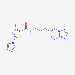 molecular formula C17H17N7OS B2907275 N-(3-([1,2,4]triazolo[1,5-a]pyrimidin-6-yl)propyl)-4-methyl-2-(1H-pyrrol-1-yl)thiazole-5-carboxamide CAS No. 2034616-11-8