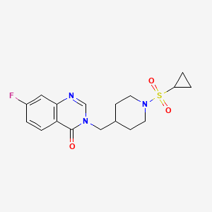 molecular formula C17H20FN3O3S B2907280 3-{[1-(Cyclopropanesulfonyl)piperidin-4-yl]methyl}-7-fluoro-3,4-dihydroquinazolin-4-one CAS No. 2415520-61-3
