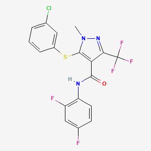 molecular formula C18H11ClF5N3OS B2907285 5-[(3-chlorophenyl)sulfanyl]-N-(2,4-difluorophenyl)-1-methyl-3-(trifluoromethyl)-1H-pyrazole-4-carboxamide CAS No. 158712-46-0