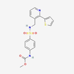 molecular formula C18H17N3O4S2 B2907292 methyl (4-(N-((2-(thiophen-2-yl)pyridin-3-yl)methyl)sulfamoyl)phenyl)carbamate CAS No. 2034448-40-1