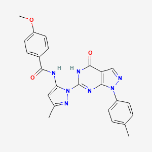 molecular formula C24H21N7O3 B2907332 4-methoxy-N-(3-methyl-1-(4-oxo-1-(p-tolyl)-4,5-dihydro-1H-pyrazolo[3,4-d]pyrimidin-6-yl)-1H-pyrazol-5-yl)benzamide CAS No. 1172446-59-1