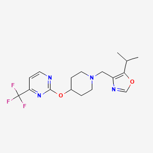 molecular formula C17H21F3N4O2 B2907344 2-[(1-{[5-(Propan-2-yl)-1,3-oxazol-4-yl]methyl}piperidin-4-yl)oxy]-4-(trifluoromethyl)pyrimidine CAS No. 2380144-93-2