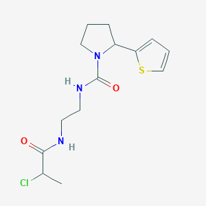 molecular formula C14H20ClN3O2S B2907347 N-[2-(2-Chloropropanoylamino)ethyl]-2-thiophen-2-ylpyrrolidine-1-carboxamide CAS No. 1089548-24-2