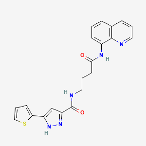 molecular formula C21H19N5O2S B2907353 N-(4-oxo-4-(quinolin-8-ylamino)butyl)-3-(thiophen-2-yl)-1H-pyrazole-5-carboxamide CAS No. 1297612-32-8