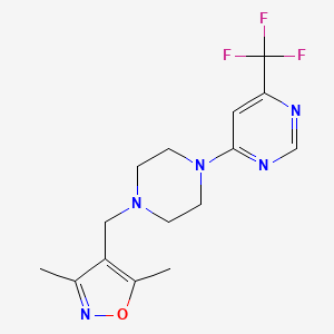 molecular formula C15H18F3N5O B2907358 4-{4-[(3,5-Dimethyl-1,2-oxazol-4-yl)methyl]piperazin-1-yl}-6-(trifluoromethyl)pyrimidine CAS No. 2097869-08-2