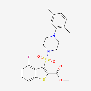molecular formula C22H23FN2O4S2 B2907360 Methyl 3-{[4-(2,5-dimethylphenyl)piperazin-1-yl]sulfonyl}-4-fluoro-1-benzothiophene-2-carboxylate CAS No. 900000-20-6