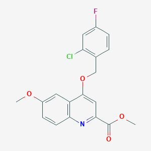 molecular formula C19H15ClFNO4 B2907374 Methyl 4-[(2-chloro-4-fluorophenyl)methoxy]-6-methoxyquinoline-2-carboxylate CAS No. 1359395-95-1