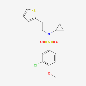 molecular formula C16H18ClNO3S2 B2907378 3-chloro-N-cyclopropyl-4-methoxy-N-(2-(thiophen-2-yl)ethyl)benzenesulfonamide CAS No. 1396782-88-9