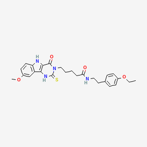 molecular formula C26H30N4O4S B2907452 N-[2-(4-ETHOXYPHENYL)ETHYL]-5-{8-METHOXY-4-OXO-2-SULFANYLIDENE-1H,2H,3H,4H,5H-PYRIMIDO[5,4-B]INDOL-3-YL}PENTANAMIDE CAS No. 866870-42-0