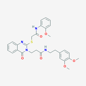 molecular formula C30H32N4O6S B2907459 N-[2-(3,4-dimethoxyphenyl)ethyl]-3-[2-({[(2-methoxyphenyl)carbamoyl]methyl}sulfanyl)-4-oxo-3,4-dihydroquinazolin-3-yl]propanamide CAS No. 422288-99-1
