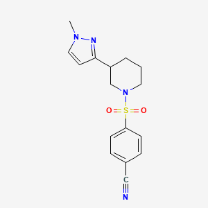 molecular formula C16H18N4O2S B2907537 4-{[3-(1-methyl-1H-pyrazol-3-yl)piperidin-1-yl]sulfonyl}benzonitrile CAS No. 2178772-19-3