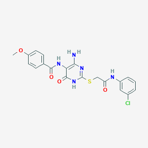 molecular formula C20H18ClN5O4S B2907541 N-(4-amino-2-((2-((3-chlorophenyl)amino)-2-oxoethyl)thio)-6-oxo-1,6-dihydropyrimidin-5-yl)-4-methoxybenzamide CAS No. 872597-45-0