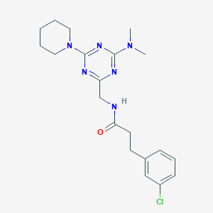 molecular formula C20H27ClN6O B2907553 3-(3-chlorophenyl)-N-((4-(dimethylamino)-6-(piperidin-1-yl)-1,3,5-triazin-2-yl)methyl)propanamide CAS No. 2034407-62-8