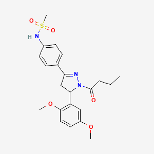 molecular formula C22H27N3O5S B2907644 N-(4-(1-butyryl-5-(2,5-dimethoxyphenyl)-4,5-dihydro-1H-pyrazol-3-yl)phenyl)methanesulfonamide CAS No. 941898-20-0