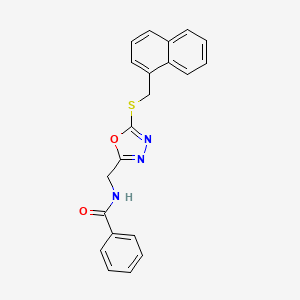 molecular formula C21H17N3O2S B2907662 N-((5-((naphthalen-1-ylmethyl)thio)-1,3,4-oxadiazol-2-yl)methyl)benzamide CAS No. 872613-62-2
