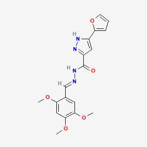 molecular formula C18H18N4O5 B2907666 (E)-3-(furan-2-yl)-N'-(2,4,5-trimethoxybenzylidene)-1H-pyrazole-5-carbohydrazide CAS No. 307323-15-5