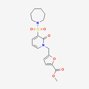 molecular formula C18H22N2O6S B2907698 Methyl 5-{[3-(azepane-1-sulfonyl)-2-oxo-1,2-dihydropyridin-1-yl]methyl}furan-2-carboxylate CAS No. 1251593-88-0