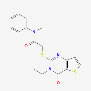 molecular formula C17H17N3O2S2 B2907719 2-({3-ethyl-4-oxo-3H,4H-thieno[3,2-d]pyrimidin-2-yl}sulfanyl)-N-methyl-N-phenylacetamide CAS No. 1252912-36-9