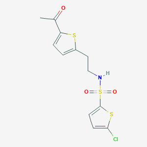 molecular formula C12H12ClNO3S3 B2907780 N-(2-(5-acetylthiophen-2-yl)ethyl)-5-chlorothiophene-2-sulfonamide CAS No. 2034570-80-2