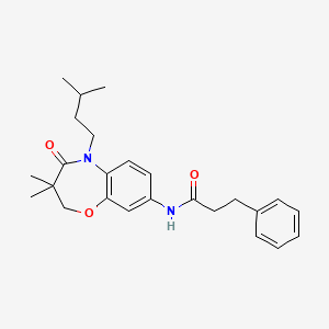 molecular formula C25H32N2O3 B2907808 N-(5-isopentyl-3,3-dimethyl-4-oxo-2,3,4,5-tetrahydrobenzo[b][1,4]oxazepin-8-yl)-3-phenylpropanamide CAS No. 921540-94-5