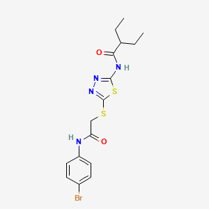 molecular formula C16H19BrN4O2S2 B2907850 N-[5-({[(4-bromophenyl)carbamoyl]methyl}sulfanyl)-1,3,4-thiadiazol-2-yl]-2-ethylbutanamide CAS No. 389074-00-4