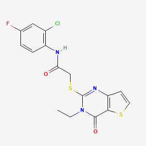 molecular formula C16H13ClFN3O2S2 B2907903 N-(2-chloro-4-fluorophenyl)-2-({3-ethyl-4-oxo-3H,4H-thieno[3,2-d]pyrimidin-2-yl}sulfanyl)acetamide CAS No. 1252820-22-6